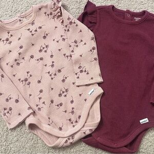 Gerber 12M Waffle Knit Bodysuit Set Pink Floral Ruffle Long Sleeve Baby